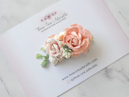 Peach pink floral - Large hair clip