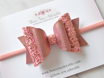 Candy pink gold shimmer | Hair bow