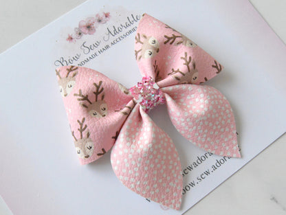 Pink reindeer sailor | Hair bow