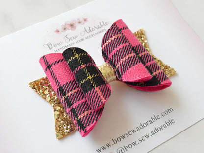 Hot pink tartan | Hair bow