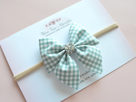 Duck egg gingham | Hair bow