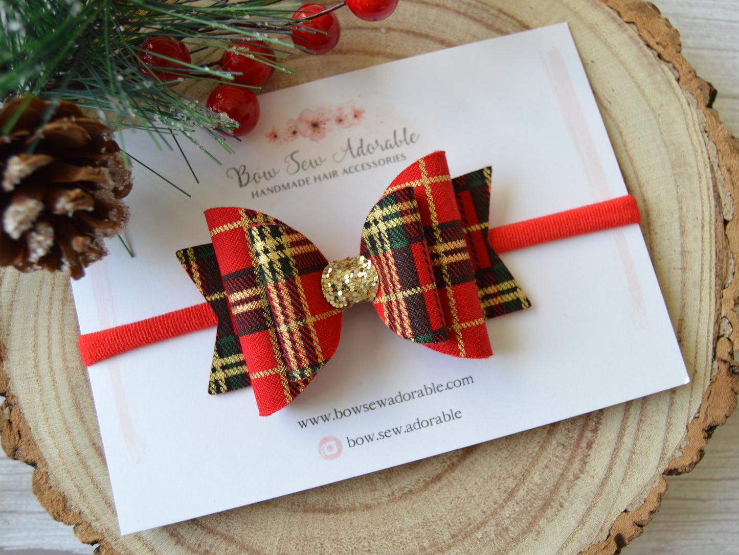 Red Christmas tartan | Hair bow