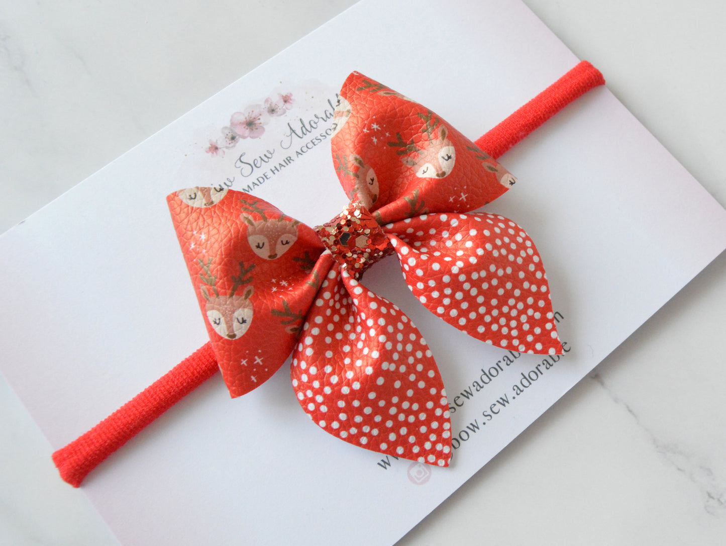 Red reindeer sailor | Hair bow