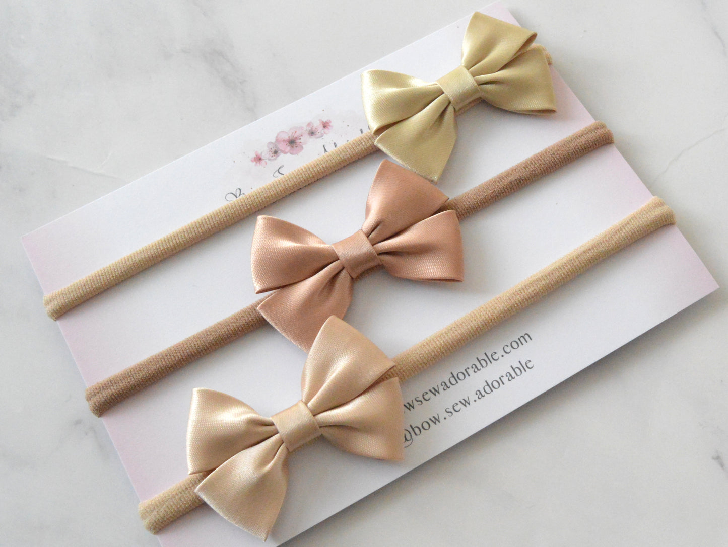 Mini satin nudes | Hair bow set/individual