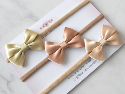 Mini satin nudes | Hair bow set/individual