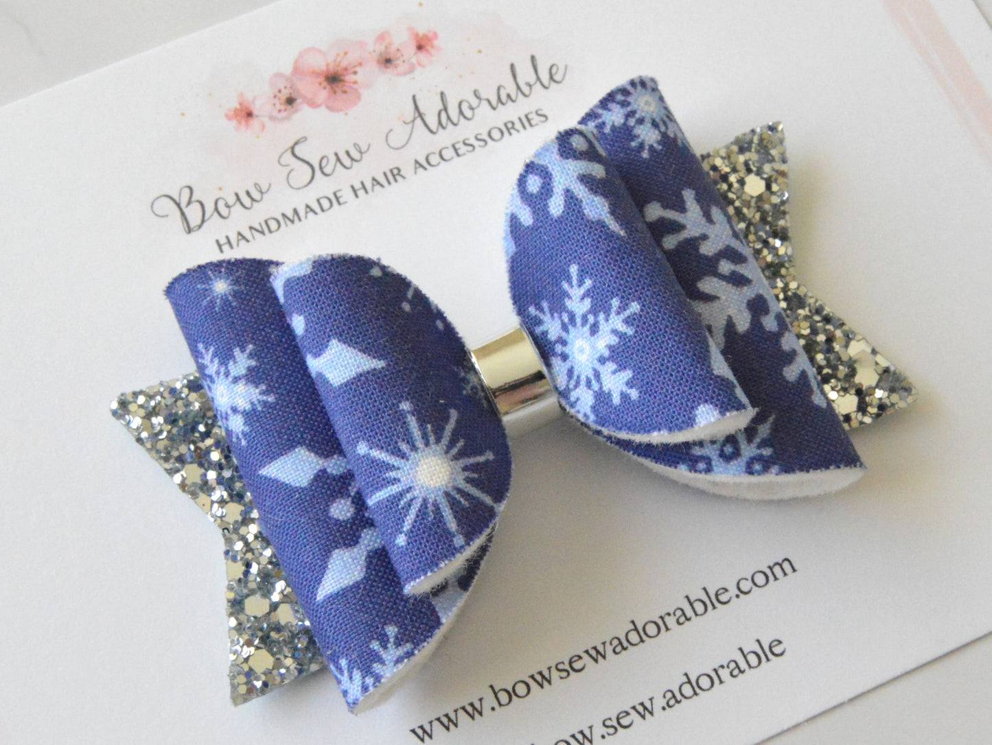 Deep blue snowflakes | Hair bow