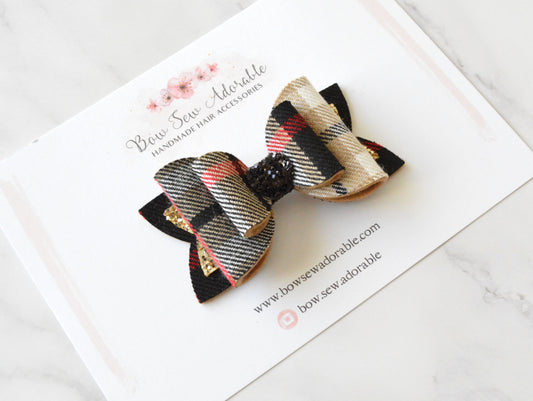 Black and beige tartan | Hair bow