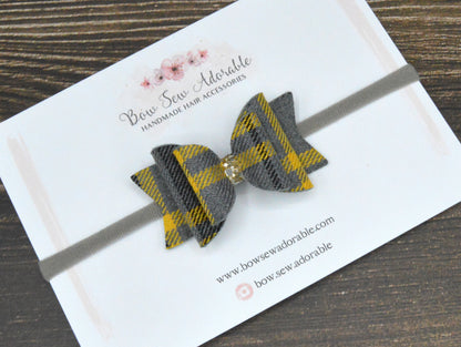 Grey & Yellow Tartan | Hair Bow