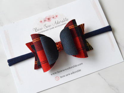 Red and navy tartan | Hair bow