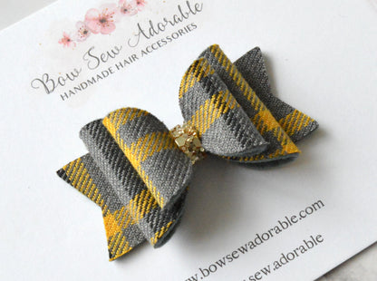 Grey & Yellow Tartan | Hair Bow