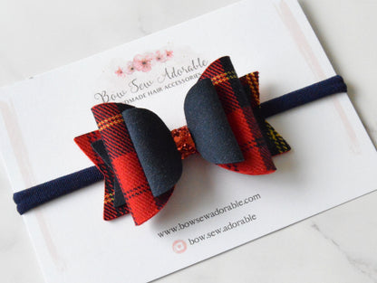 Red and navy tartan | Hair bow