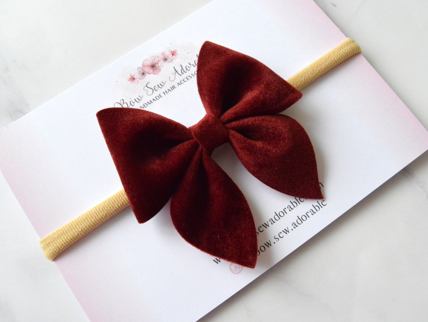 Maroon velvet sailor | Hair bow