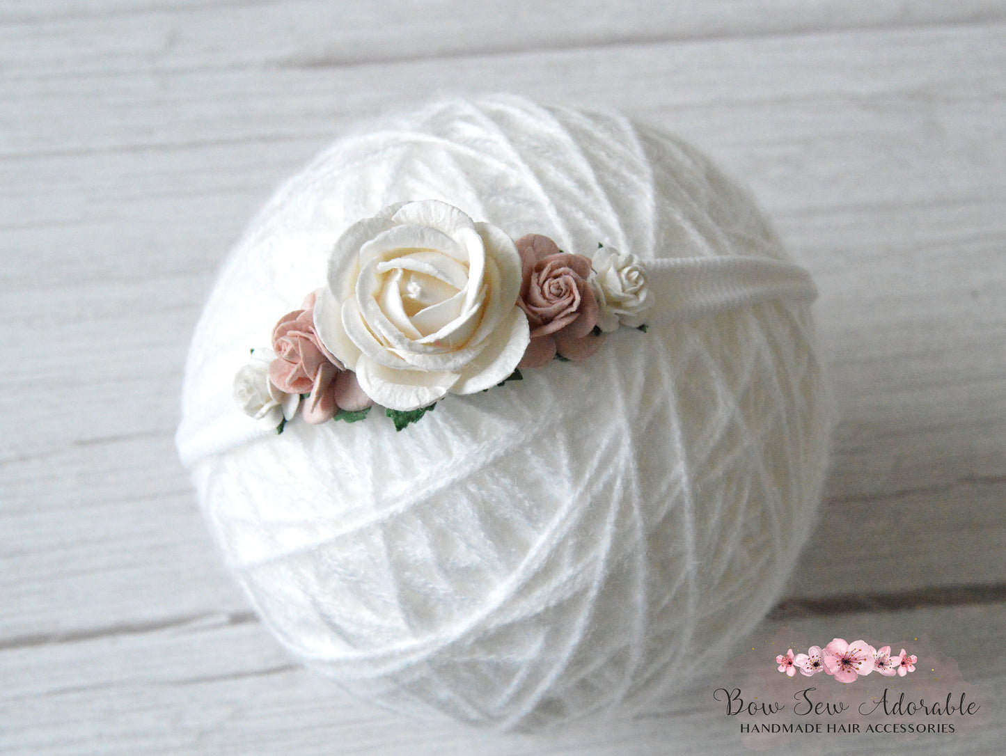 Soft pink & white flower headband