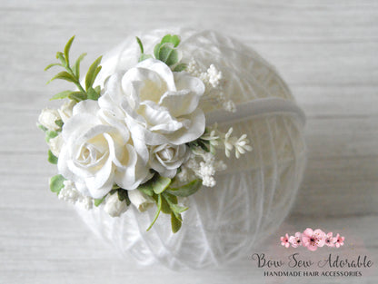 White rose bloom | Flower clip/headband/alice band