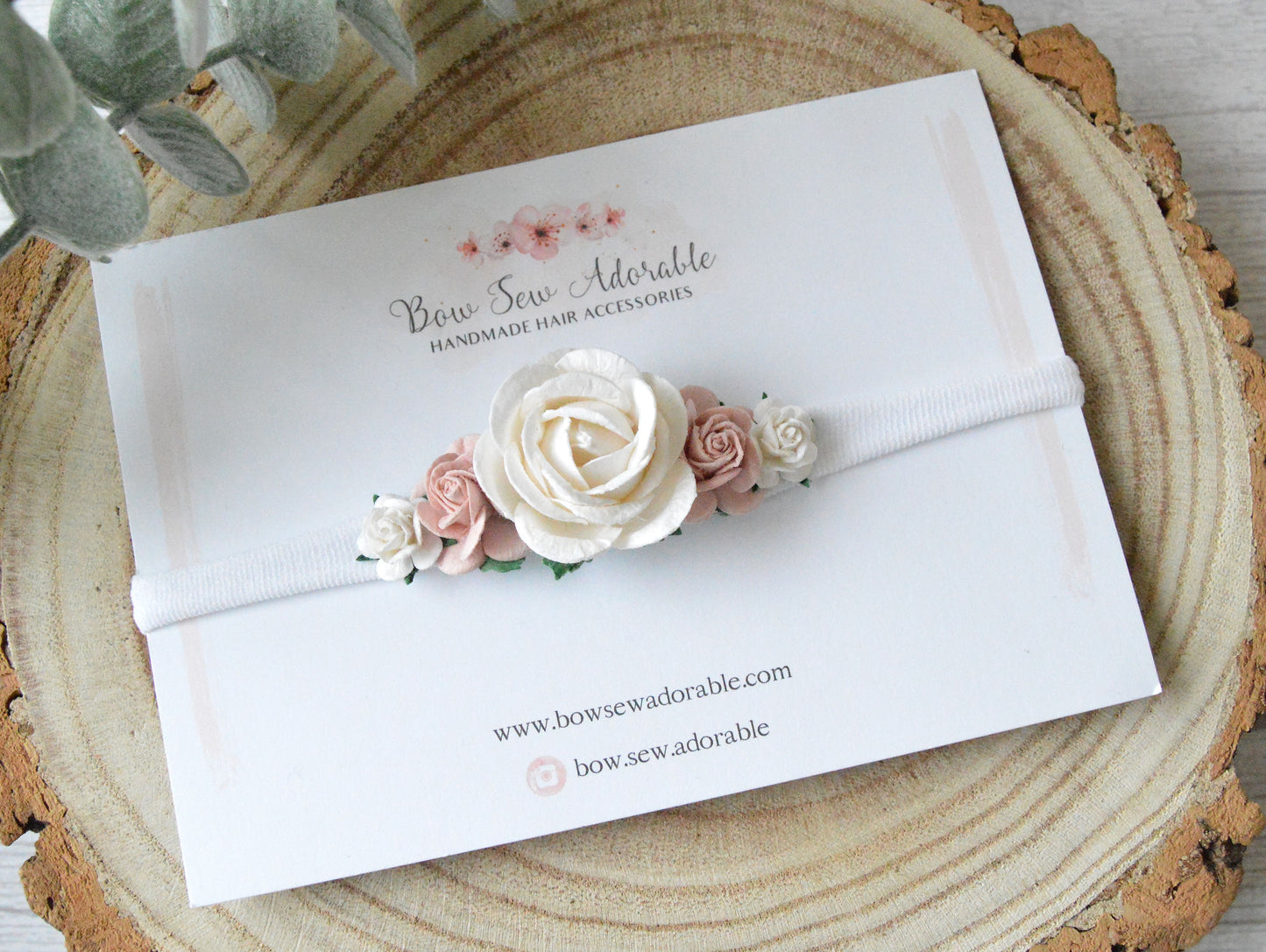 Soft pink & white flower headband