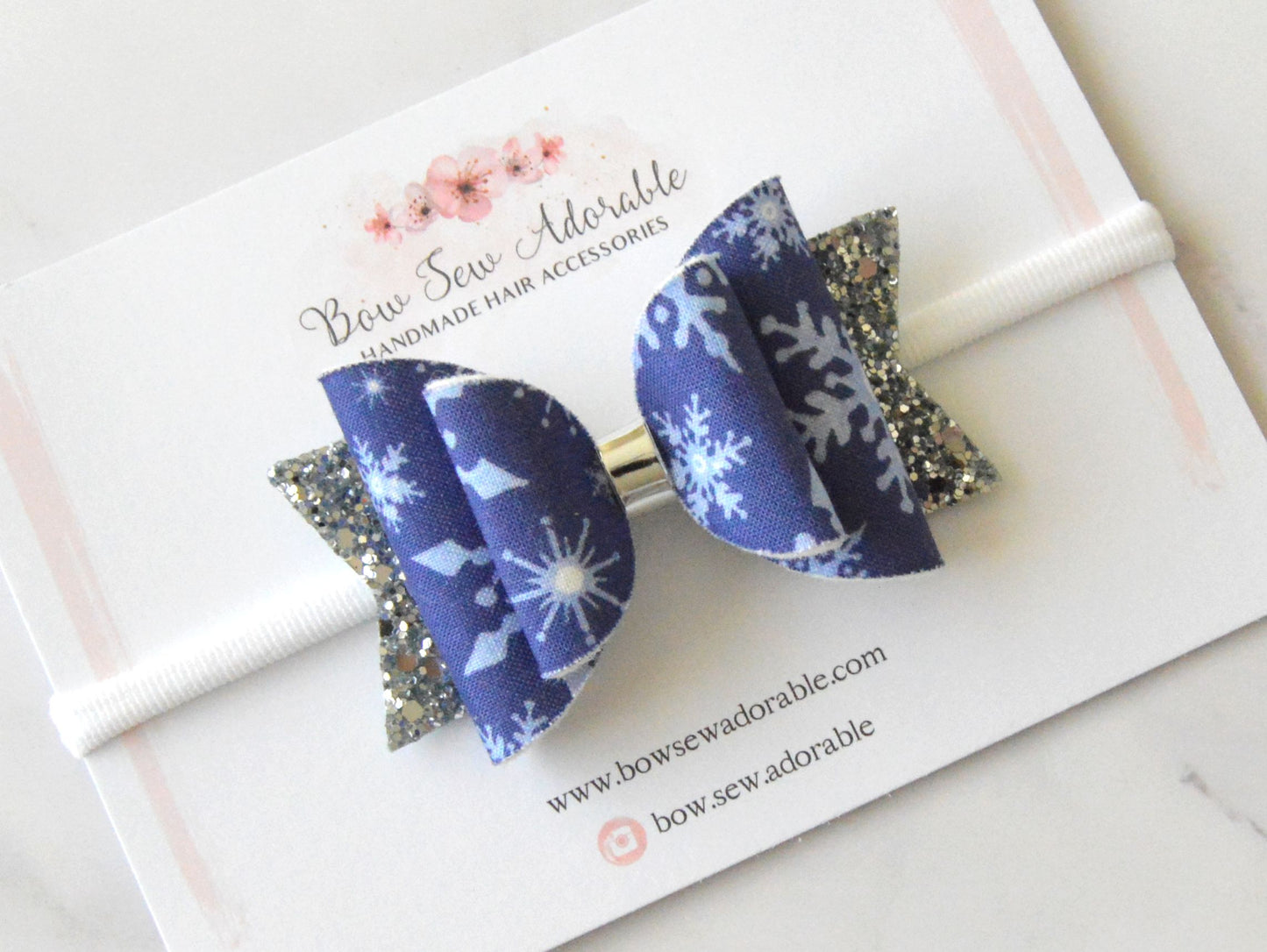 Deep blue snowflakes | Hair bow