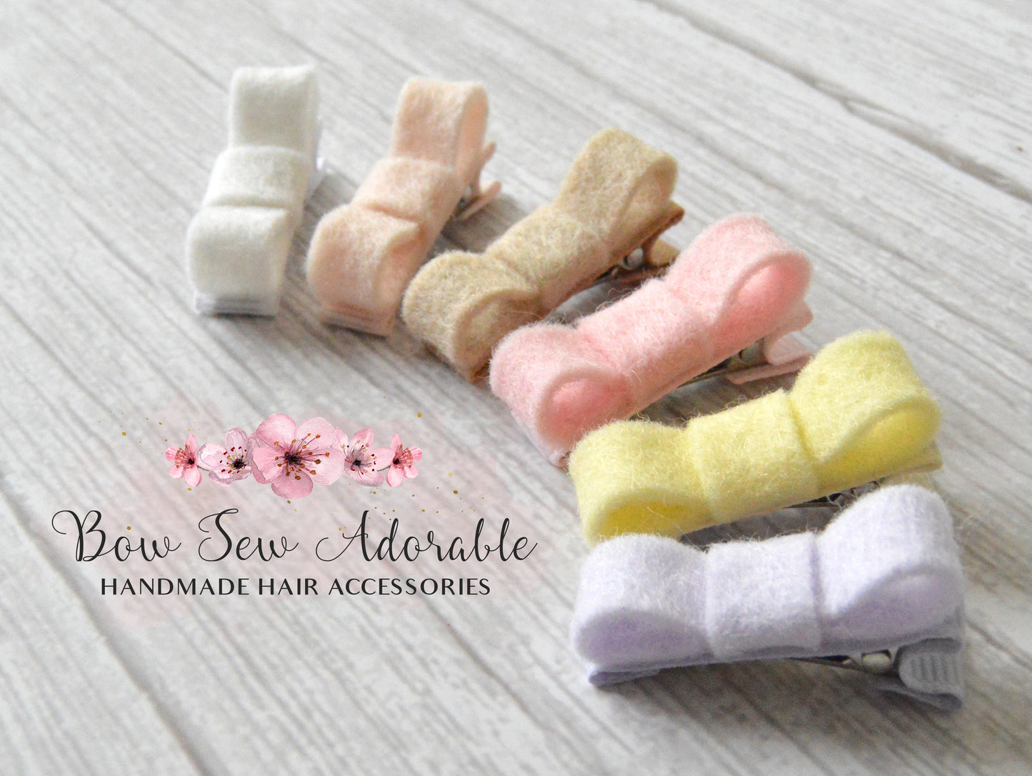 Teeny 100% wool bows | Mini hair clip set